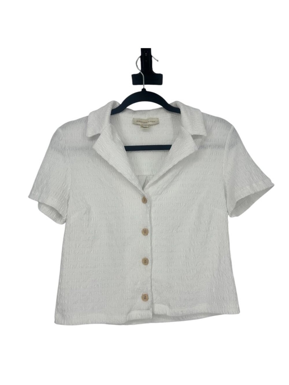 Monteau Los Angeles Shirt Small White Crinkle Textured Camp Summer Button Front